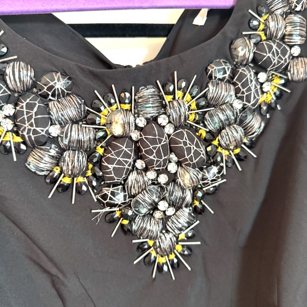 Esley Black Beaded Mini Dress Size Medium Embellished Rhinestone Sequins GORG!!!